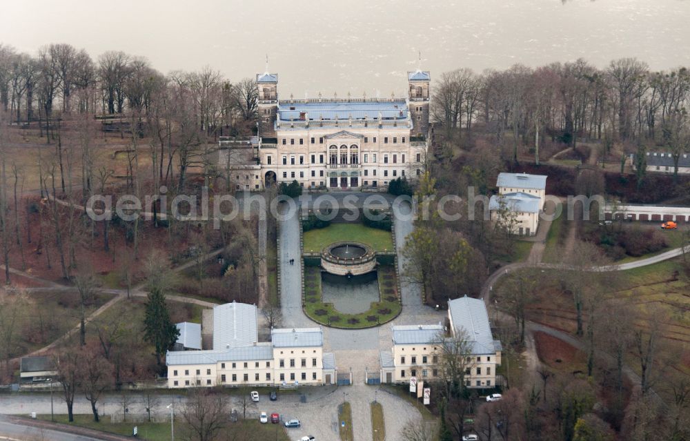 Aerial image Dresden - Palace of Albrechtsberg Castle on Bautzner Strasse in the Loschwitz district of Dresden in the state of Saxony, Germany