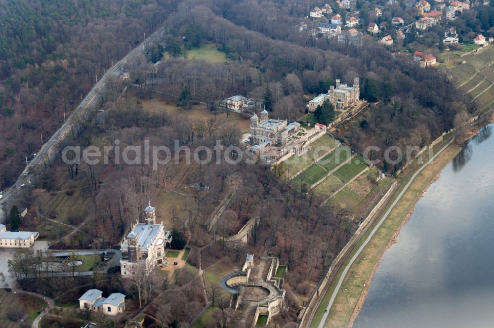 Dresden from the bird's eye view: Palace of Albrechtsberg Castle on Bautzner Strasse in the Loschwitz district of Dresden in the state of Saxony, Germany