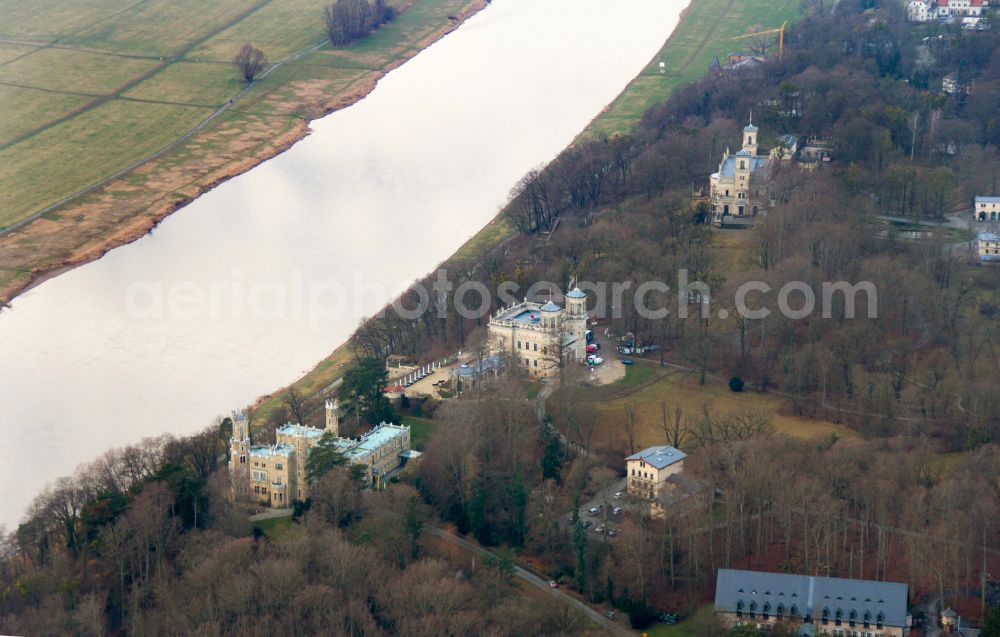 Dresden from the bird's eye view: Palace of Albrechtsberg Castle on Bautzner Strasse in the Loschwitz district of Dresden in the state of Saxony, Germany