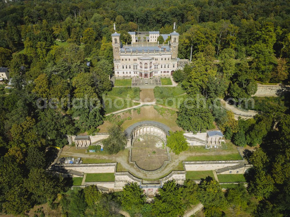 Dresden from the bird's eye view: Palace Albrechtsberg on street Bautzner Strasse in the district Loschwitz in Dresden in the state Saxony, Germany