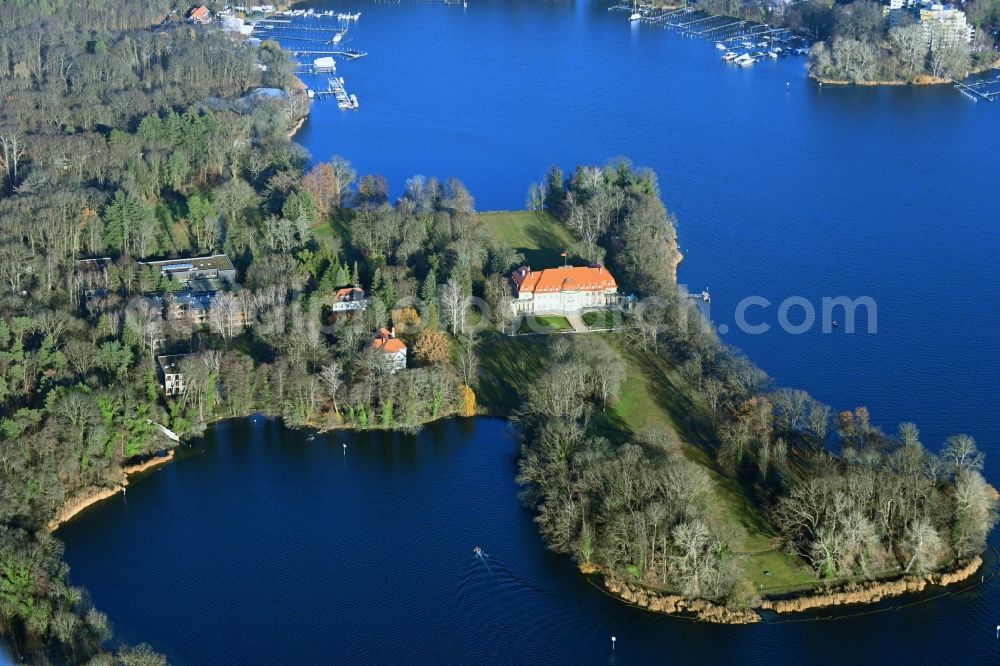 Berlin from above - Palace Borsig-Villa on island reiherwerder in the district Tegel in Berlin, Germany