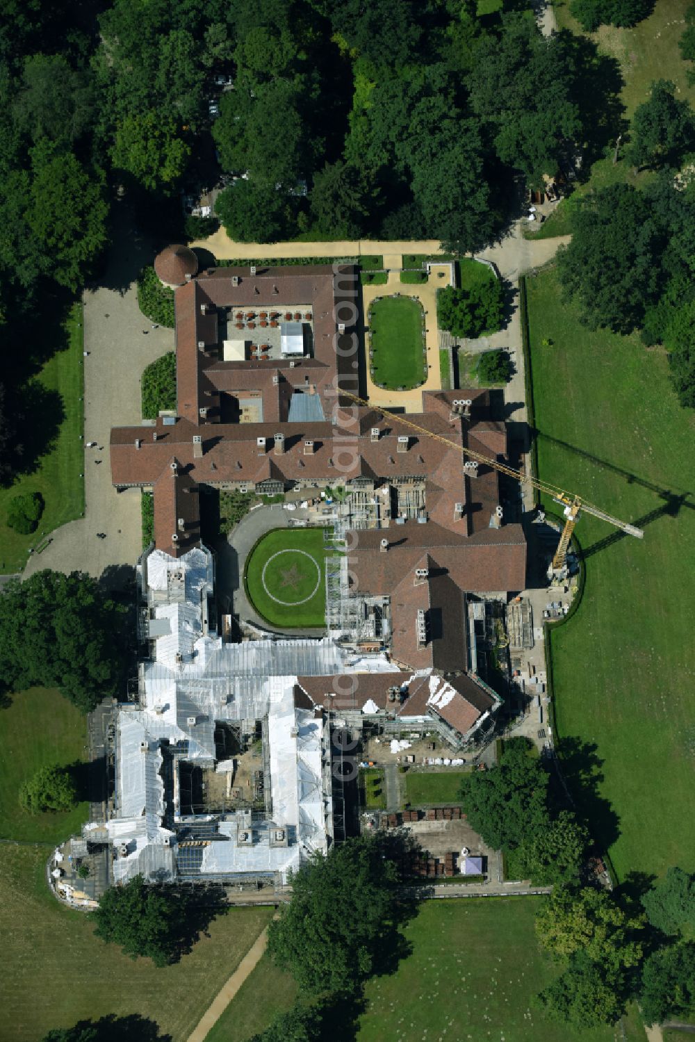 Potsdam from above - Palace Cecilienhof on street Im Neuen Garten in Potsdam in the state Brandenburg, Germany