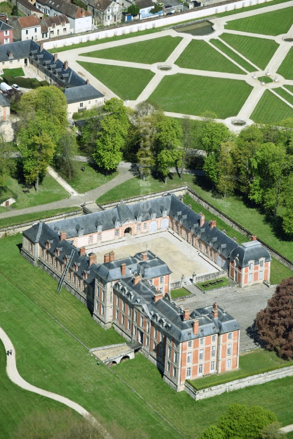 Chamarande from above - Palace Chateau de Chamarande on Rue du Commandant in Chamarande in Ile-de-France, France