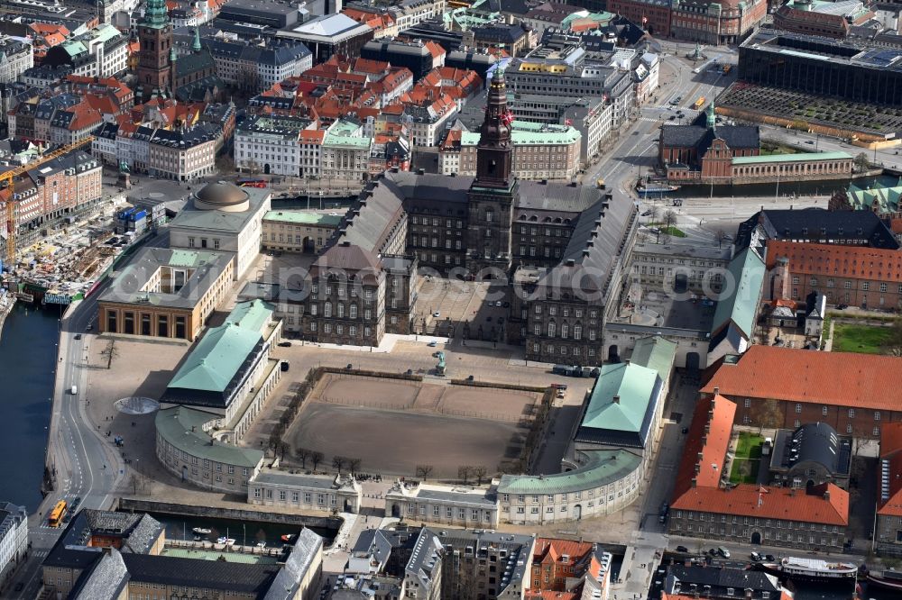 Kopenhagen from above - Palace CHRISTIANBORG on Christiansborg Ridebane in Copenhagen in Region Hovedstaden, Denmark