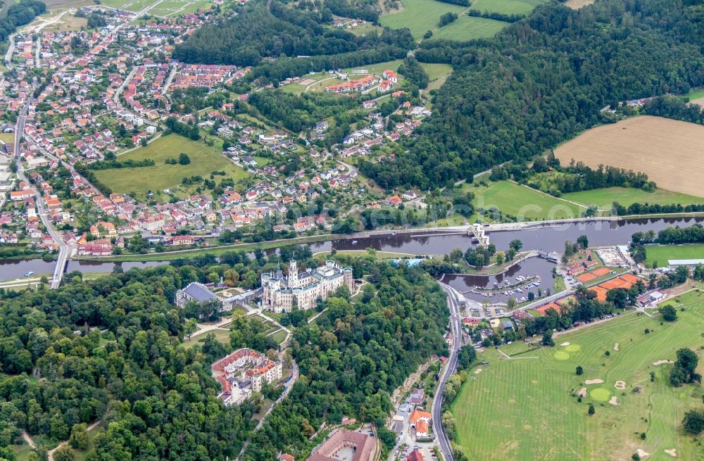 Hluboka nad Vltavou from above - Palace Frauenberg in Hluboka nad Vltavou in Jihocesky kraj, Czech Republic