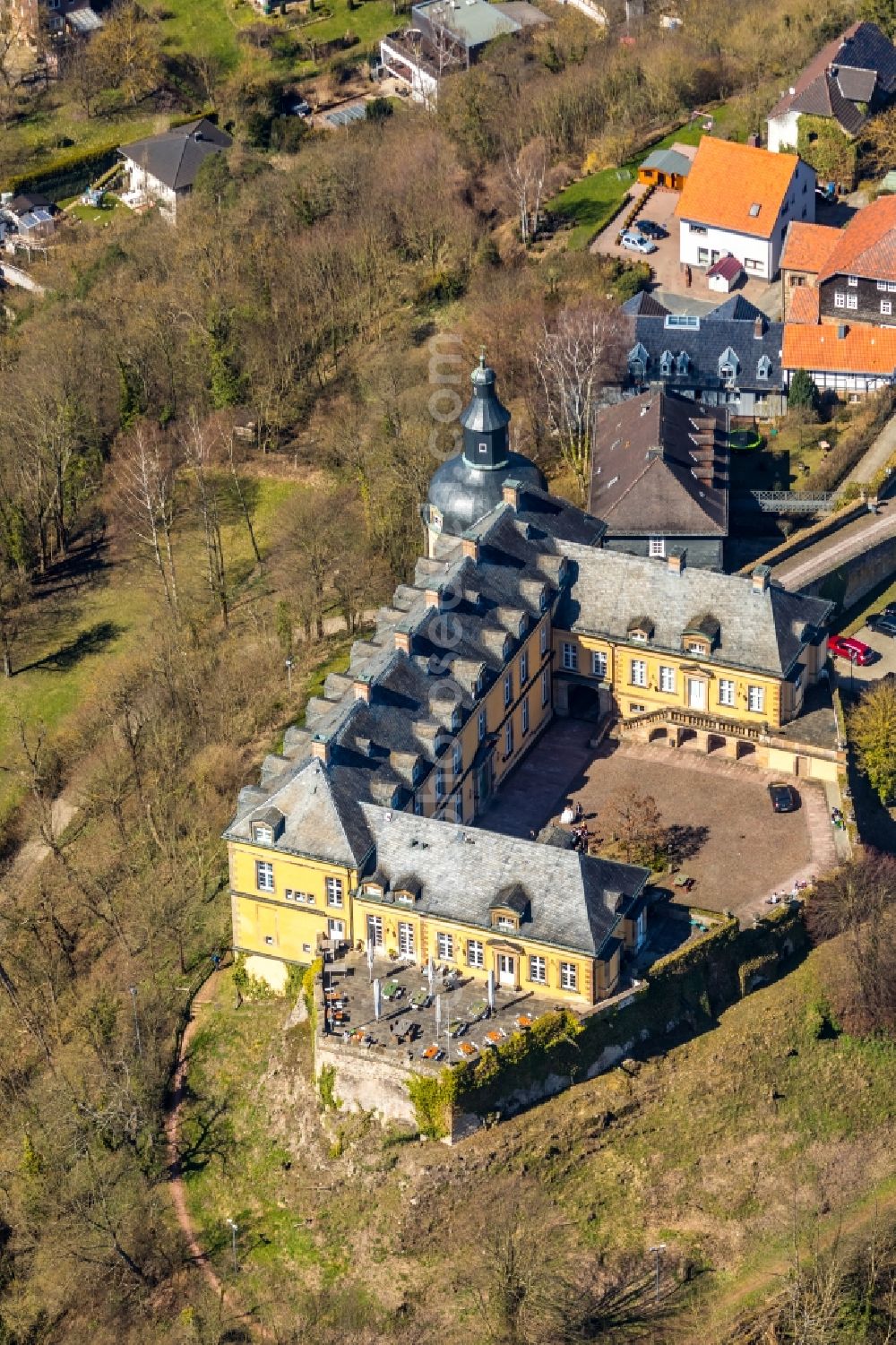 Aerial photograph Bad Wildungen - Palace Schloss Friedrichstein on Schlossstrasse in Bad Wildungen in the state Hesse, Germany