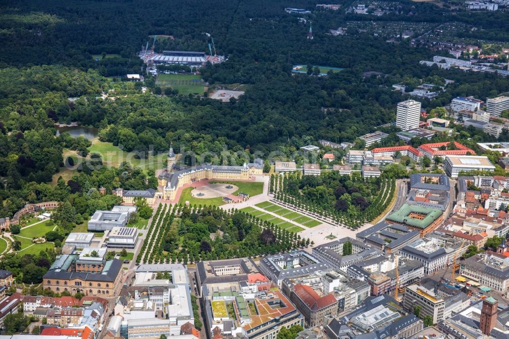 Karlsruhe from above - Palace in Karlsruhe in the state Baden-Wuerttemberg, Germany