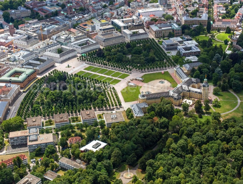 Karlsruhe from above - Palace in Karlsruhe in the state Baden-Wuerttemberg, Germany