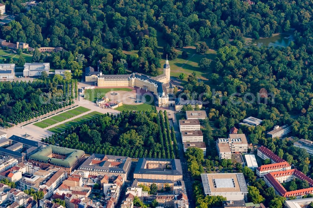 Karlsruhe from the bird's eye view: Palace in Karlsruhe in the state Baden-Wurttemberg, Germany