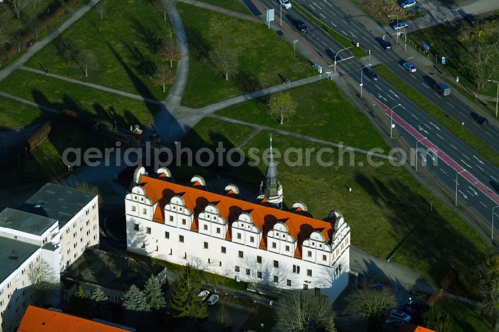 Dessau-Roßlau from above - Palace Museum fuer Stadtgeschichte on Schlossplatz in Dessau-Rosslau in the state Saxony-Anhalt, Germany