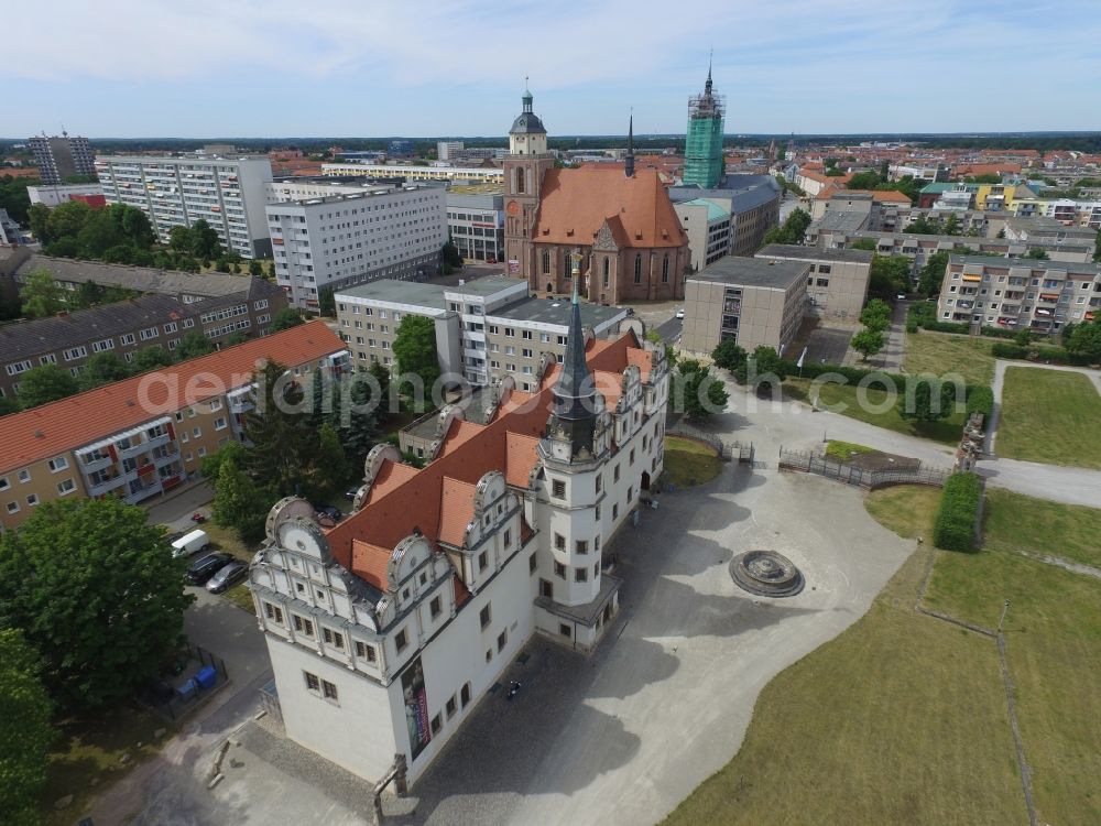 Dessau from the bird's eye view: Palace Museum fuer Stadtgeschichte on Schlossplatz in Dessau in the state Saxony-Anhalt, Germany