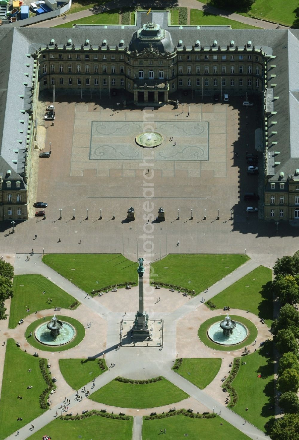 Stuttgart from above - Palace Neues Schloss Stuttgart on Schlossplatz in Stuttgart in the state Baden-Wuerttemberg