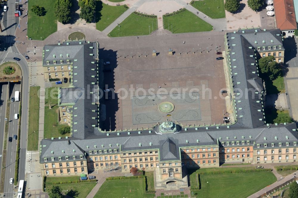 Aerial image Stuttgart - Palace Neues Schloss Stuttgart on Schlossplatz in Stuttgart in the state Baden-Wuerttemberg