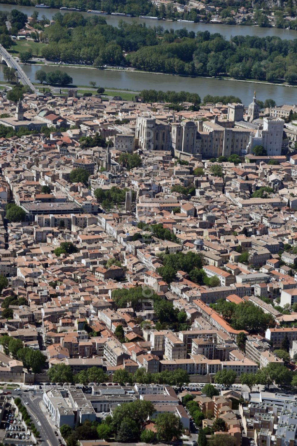 Avignon from above - Palace Palais des Papes on Place du Palais in Avignon in Provence-Alpes-Cote d'Azur, France