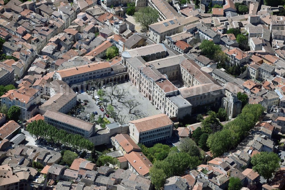 Aerial image Avignon - Palace Palais des Papes on Place du Palais in Avignon in Provence-Alpes-Cote d'Azur, France