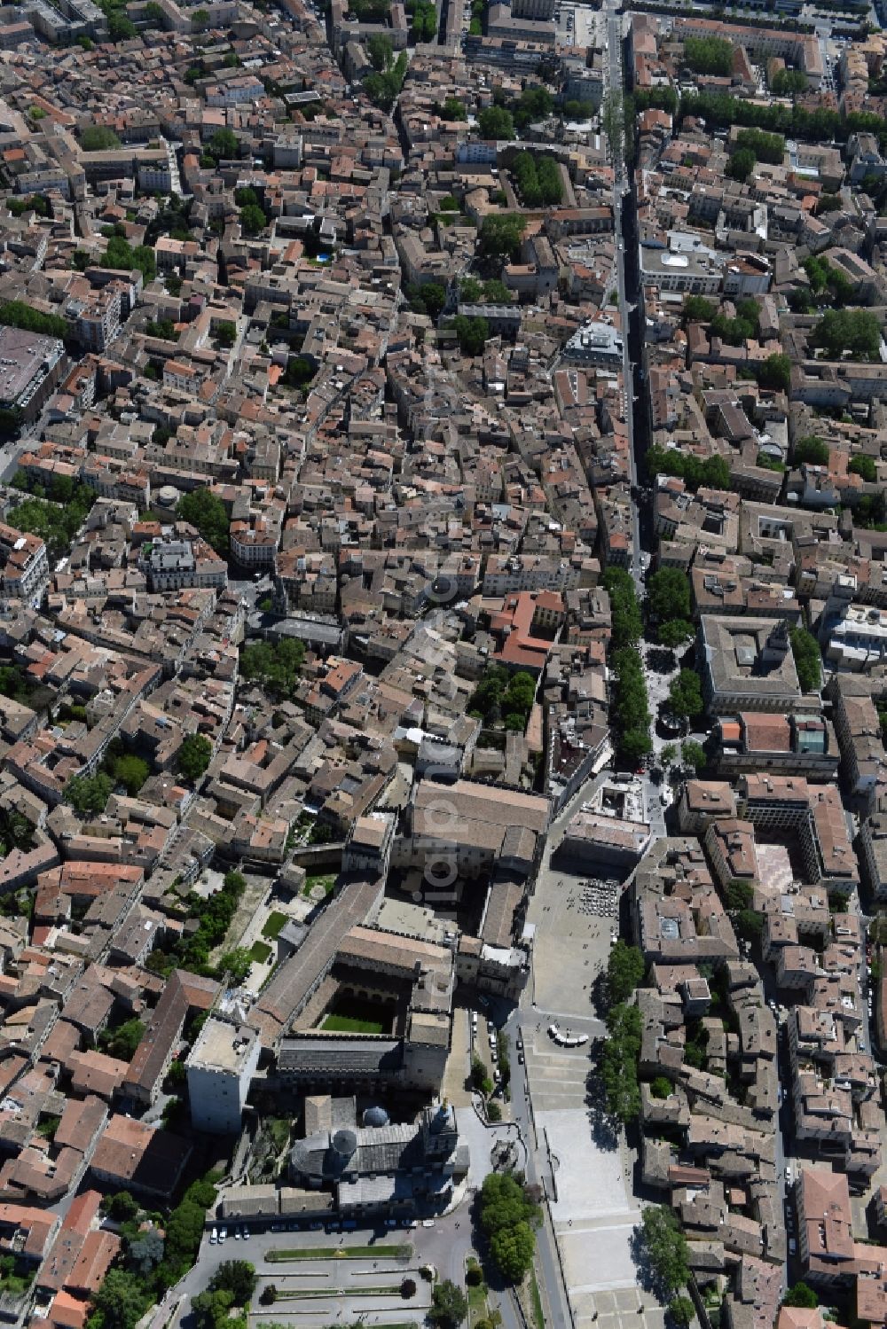 Aerial image Avignon - Palace Palais des Papes on Place du Palais in Avignon in Provence-Alpes-Cote d'Azur, France