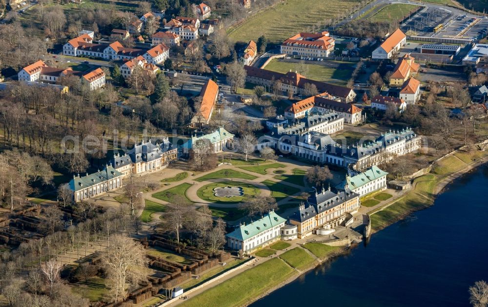 Dresden from above - Palace Pillnitz in Dresden in the state Saxony, Germany