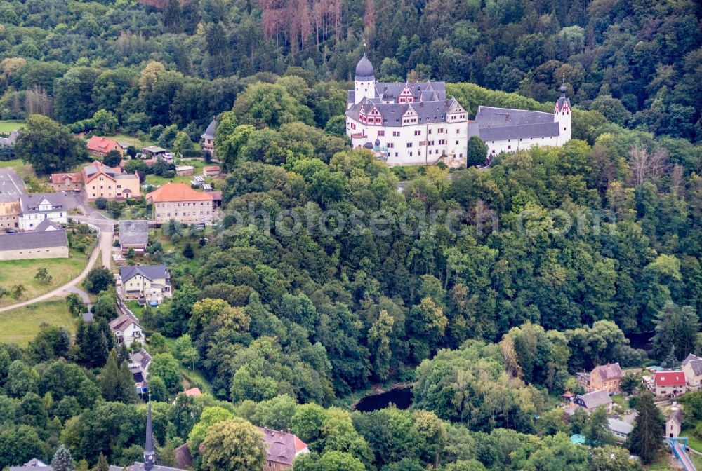 Lunzenau from above - Palace Rochsburg in Lunzenau in the state Saxony, Germany