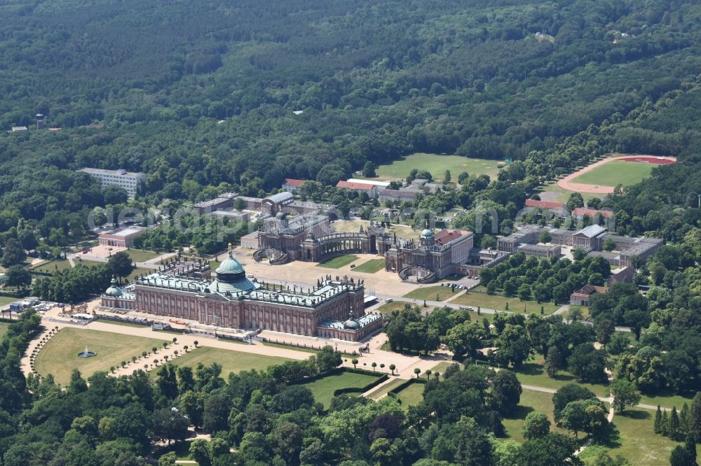 Aerial image Potsdam - New Palace Sanssouci in Potsdam in the state Brandenburg