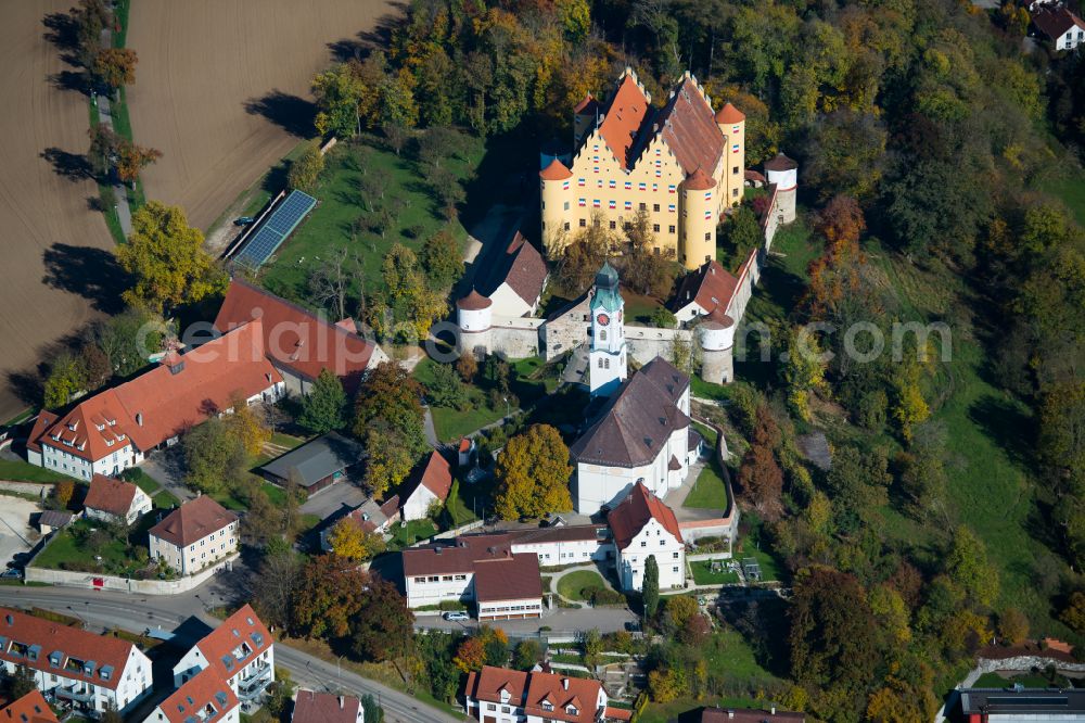 Erbach from above - Palace Schloss Erbach on Schlossberg in Erbach in the state Baden-Wuerttemberg, Germany