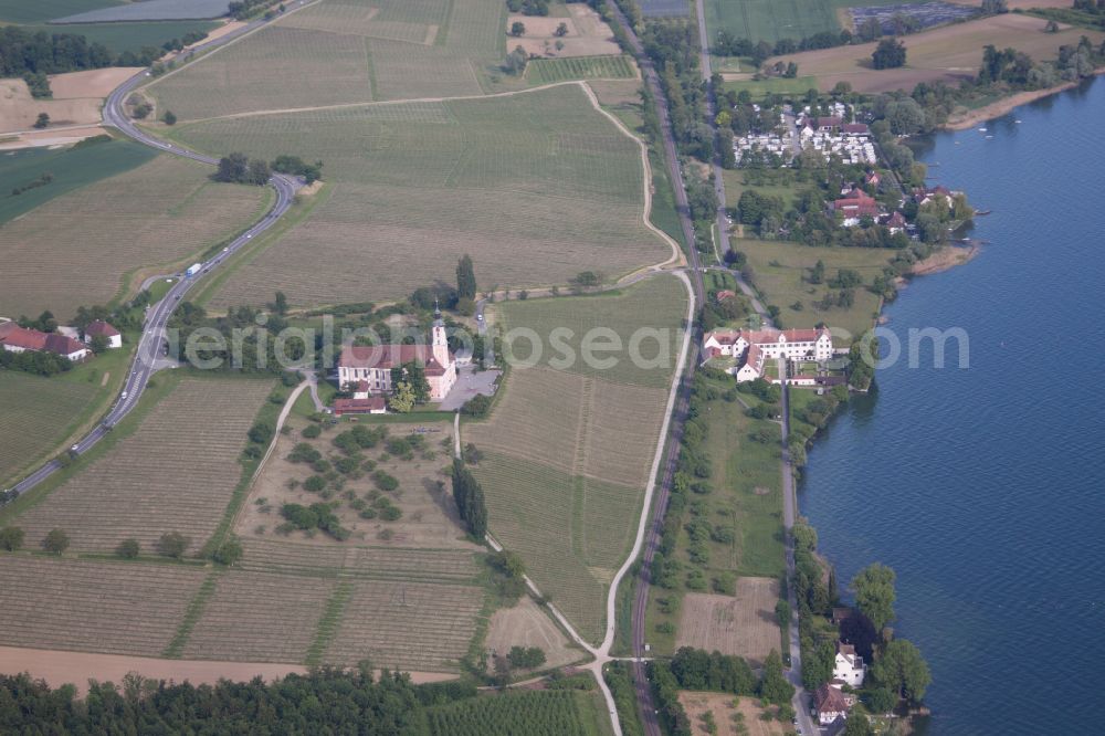 Uhldingen-Mühlhofen from above - Palace Schloss Maurach on street Birnau-Maurach in Uhldingen-Muehlhofen at Bodensee in the state Baden-Wuerttemberg, Germany