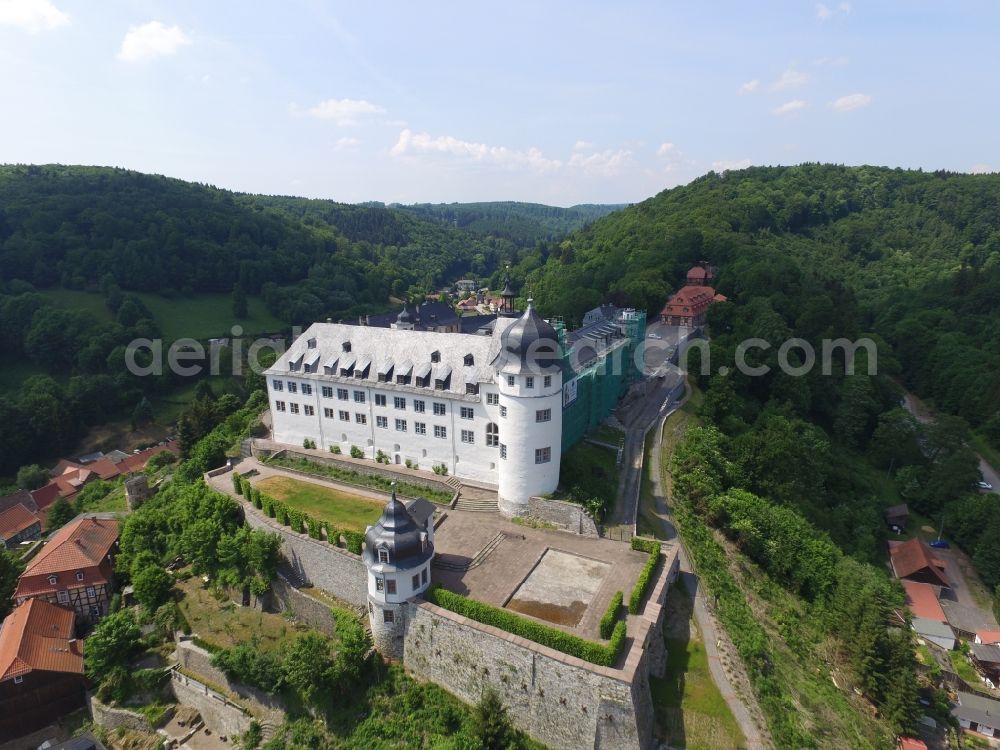 Stolberg (Harz) from above - Palace on Schlossberg in Stolberg (Harz) in the state Saxony-Anhalt, Germany