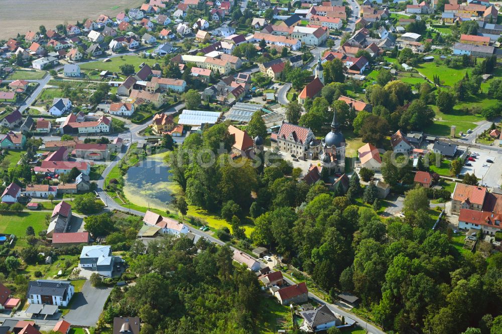 Schönfeld from above - Palace Schoenfelder Traumschloss in Schoenfeld in the state Saxony, Germany