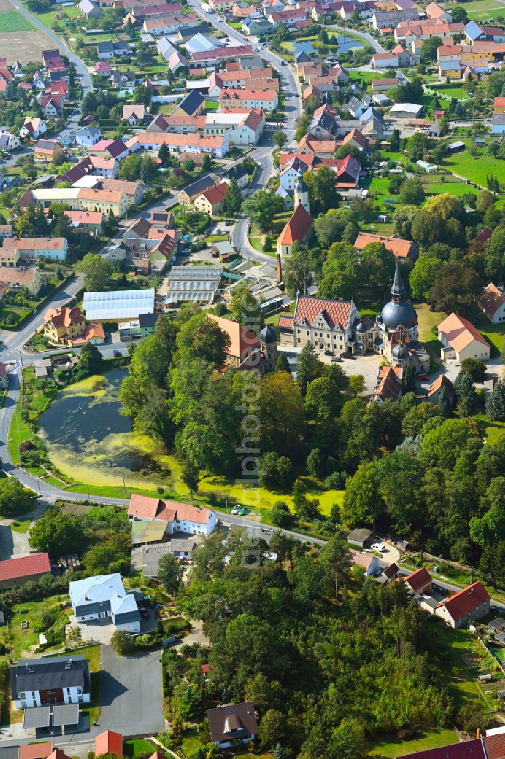 Aerial image Schönfeld - Palace Schoenfelder Traumschloss in Schoenfeld in the state Saxony, Germany