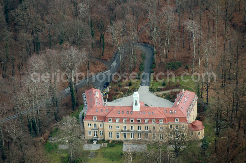 Dresden from above - Palace Wachwitz on street Kotzschweg in the district Wachwitz in Dresden in the state Saxony, Germany