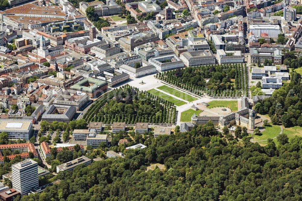 Karlsruhe from above - Palace Karlsruhe with Schlossplatz in Schlossbezirk in Karlsruhe in the state Baden-Wurttemberg, Germany