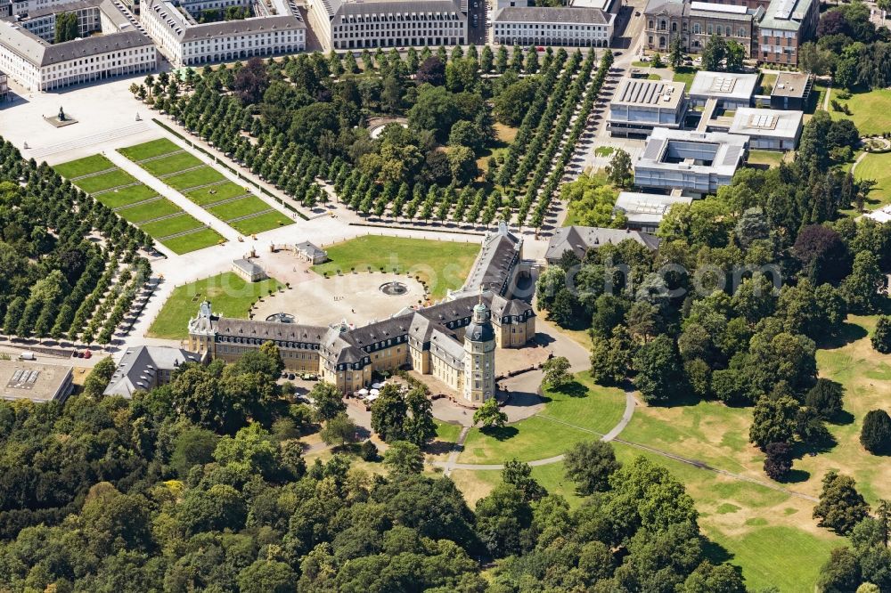 Aerial image Karlsruhe - Palace Karlsruhe with Schlossplatz in Schlossbezirk in Karlsruhe in the state Baden-Wurttemberg, Germany