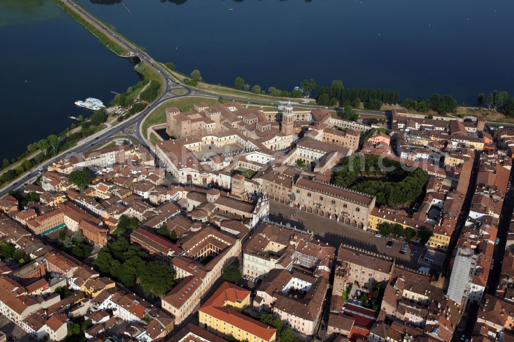 Mantua from the bird's eye view: Palace es Palazzo ducale, Herzogspalast, with the Castello di San Georgio, a moated castle in Mantua in Lombardy, Italy