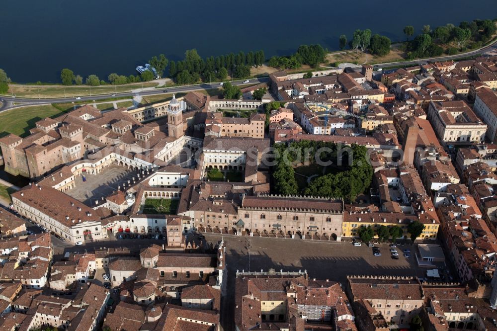 Aerial image Mantua - Palace es Palazzo ducale, Herzogspalast, with the Castello di San Georgio, a moated castle in Mantua in Lombardy, Italy