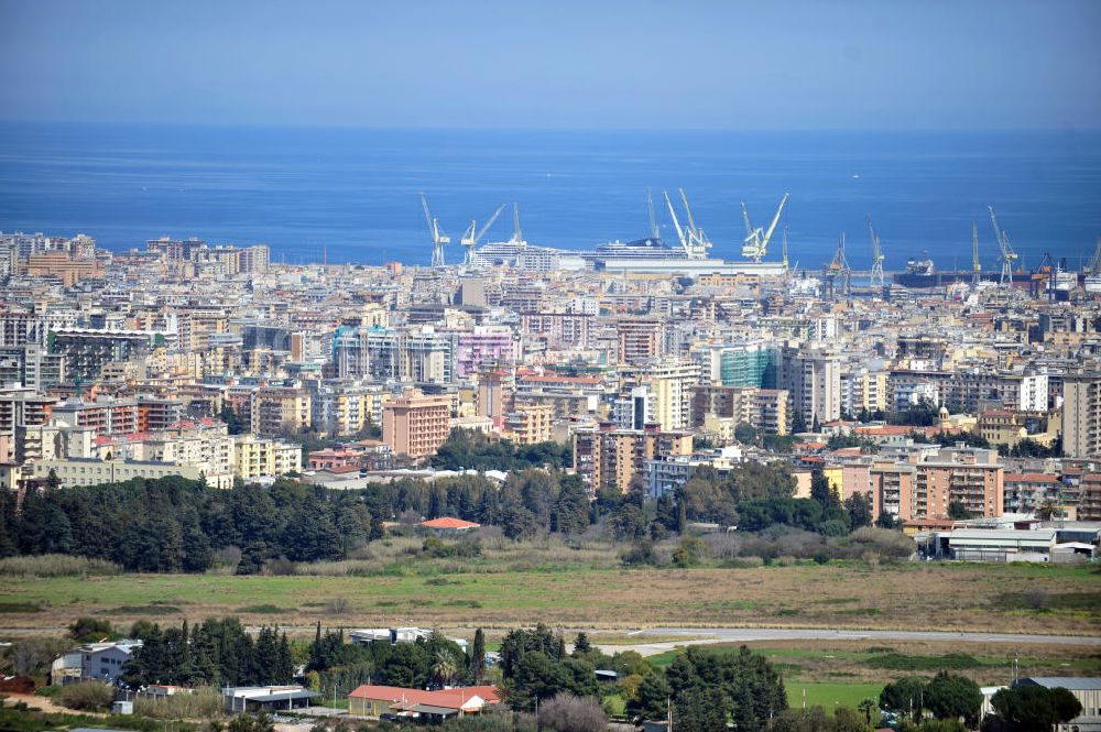 Aerial photograph Palermo Sizilien - View over the Palermo-Boccadifalco Airport onto the Palermo City at the Mediterranean Sea at Sicily in Italy