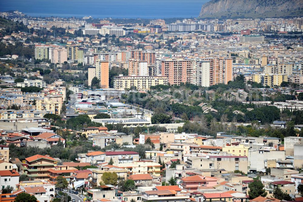 Palermo Sizilien from above - View over Palermo into the direction Mondello suburb at Sicily in Italy