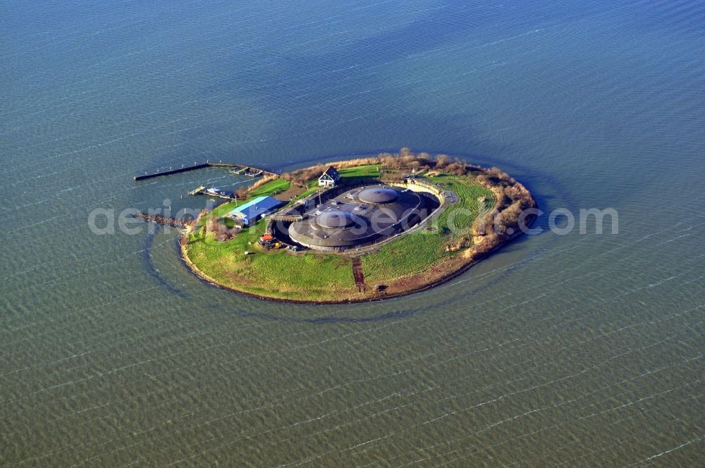 Pampus from the bird's eye view: View at the artificial island Pampus in the IJmeer in the province of North Holland in the Netherlands. The Fort Pampus is located on the island