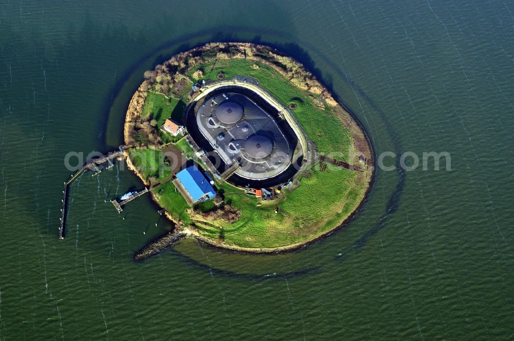 Pampus from the bird's eye view: View at the artificial island Pampus in the IJmeer in the province of North Holland in the Netherlands. The Fort Pampus is located on the island