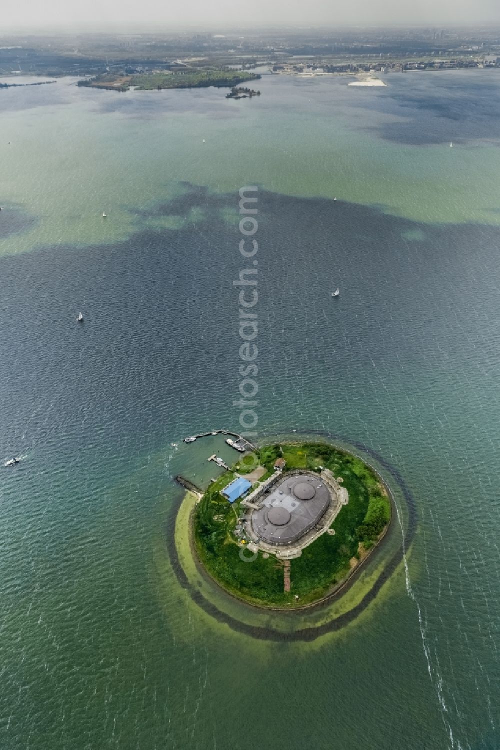 Aerial photograph Pampus - View at the artificial island Pampus in the IJmeer in the province of North Holland in the Netherlands. The Fort Pampus is located on the island