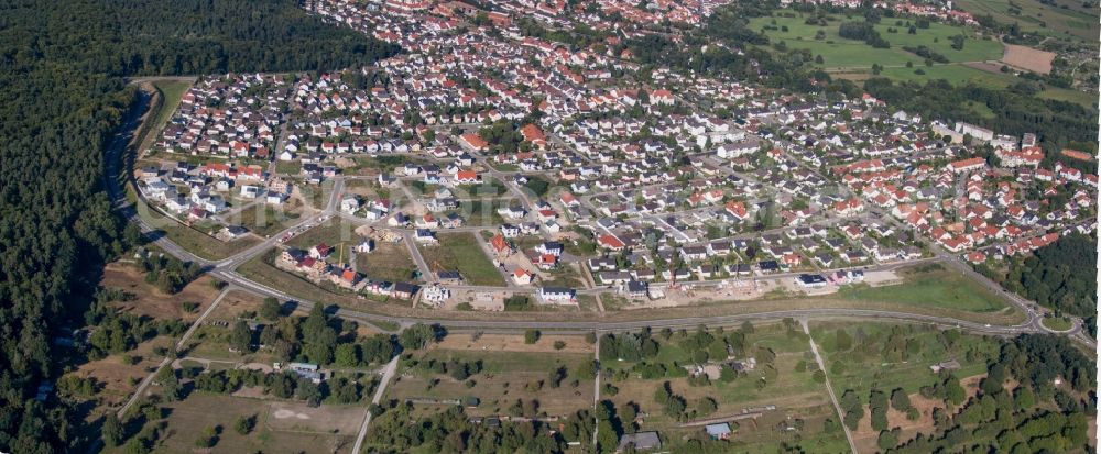 Aerial image Jockgrim - Panoramic perspective Construction sites for new construction residential area of detached housing estate West in Jockgrim in the state Rhineland-Palatinate, Germany