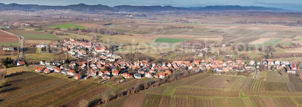 Oberhausen from above - Panoramic perspective Village - view on the edge of agricultural fields and farmland in Oberhausen in the state Rhineland-Palatinate, Germany