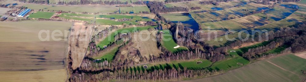 Neustadt an der Weinstraße from the bird's eye view: Panoramic perspective Grounds of the Golf course at Golf-Club Pfalz in the district Geinsheim in Neustadt an der Weinstrasse in the state Rhineland-Palatinate, Germany