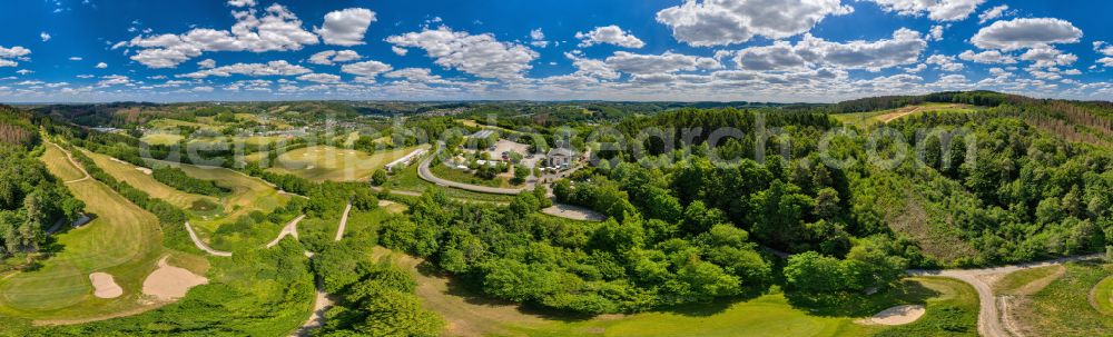 Overath from above - Panoramic perspective grounds of the Golf course at Golfclub Der Luederich on place Am Golfplatz in the district Steinenbrueck in Overath in the state North Rhine-Westphalia, Germany