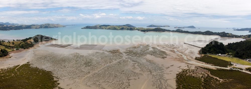 Coromandel from above - Coastline on the sandy beach of Sued-Pazifik in the district Mcgreogor Bay in Coromandel in Waikato, New Zealand