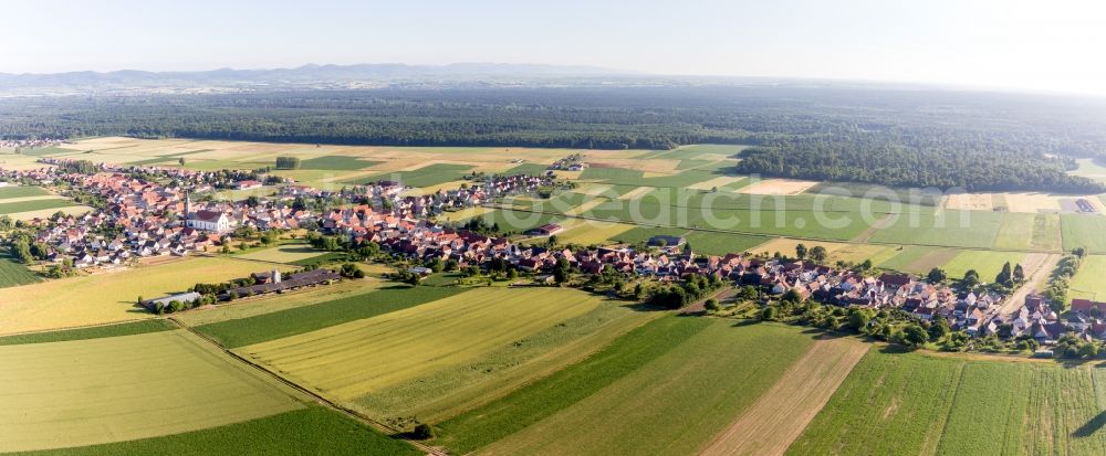 Schleithal from above - Panoramic perspective Longest Village in Alsace in Schleithal in Grand Est, France