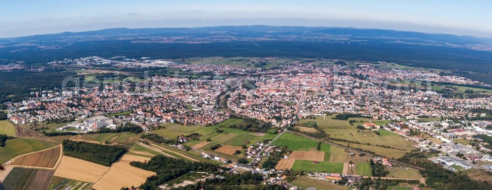 Haguenau from the bird's eye view: Panoramic perspective Town View of the streets and houses of the residential areas in Haguenau in Grand Est, France