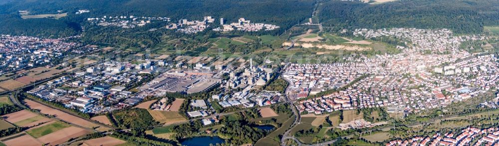 Aerial photograph Leimen - Panoramic perspective Town View of the streets and houses of the residential areas in Leimen in the state Baden-Wuerttemberg, Germany