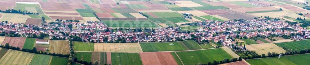 Rödersheim-Gronau from the bird's eye view: Panoramic perspective Town View of the streets and houses of the residential areas in Roedersheim-Gronau in the state Rhineland-Palatinate, Germany