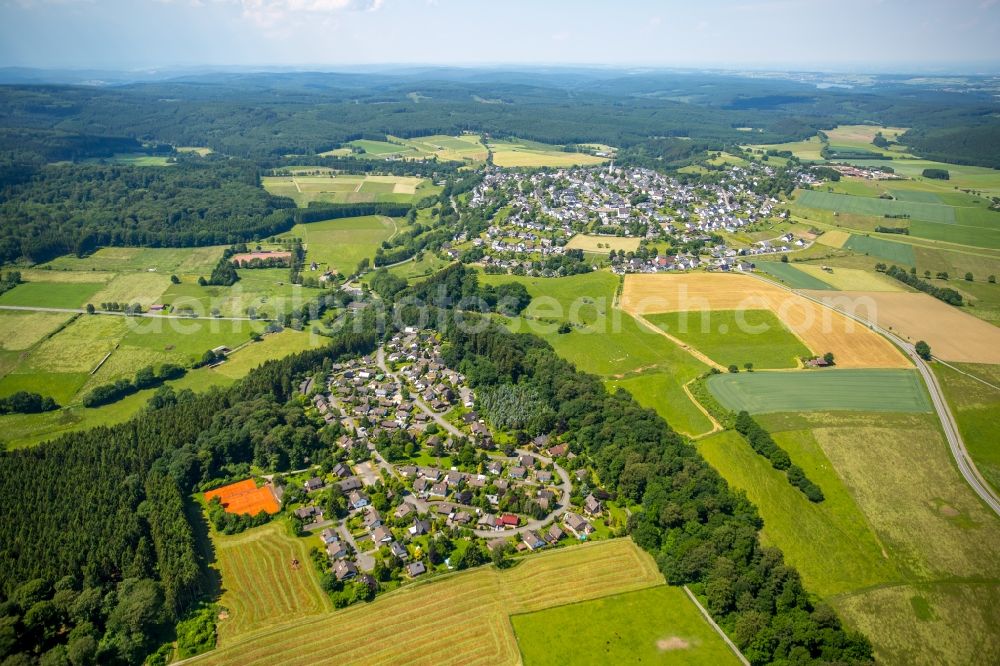 Warstein from above - Panorama from the local area and environment in Hirschberg in the state North Rhine-Westphalia, Germany