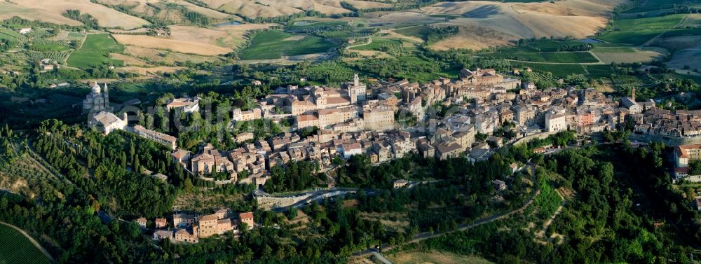 Aerial image Montepulciano - Panorama from the local area and environment in Montepulciano in Toscana, Italy