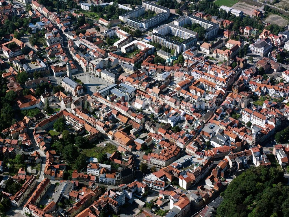 Aerial photograph Eisenach - Panoramic view of the town centre of Eisenach in the state of Thuringia. The Luther town is located in the West of the state. View from the North towards the South